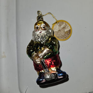Inge Glass Santa Golf Ornament 4"